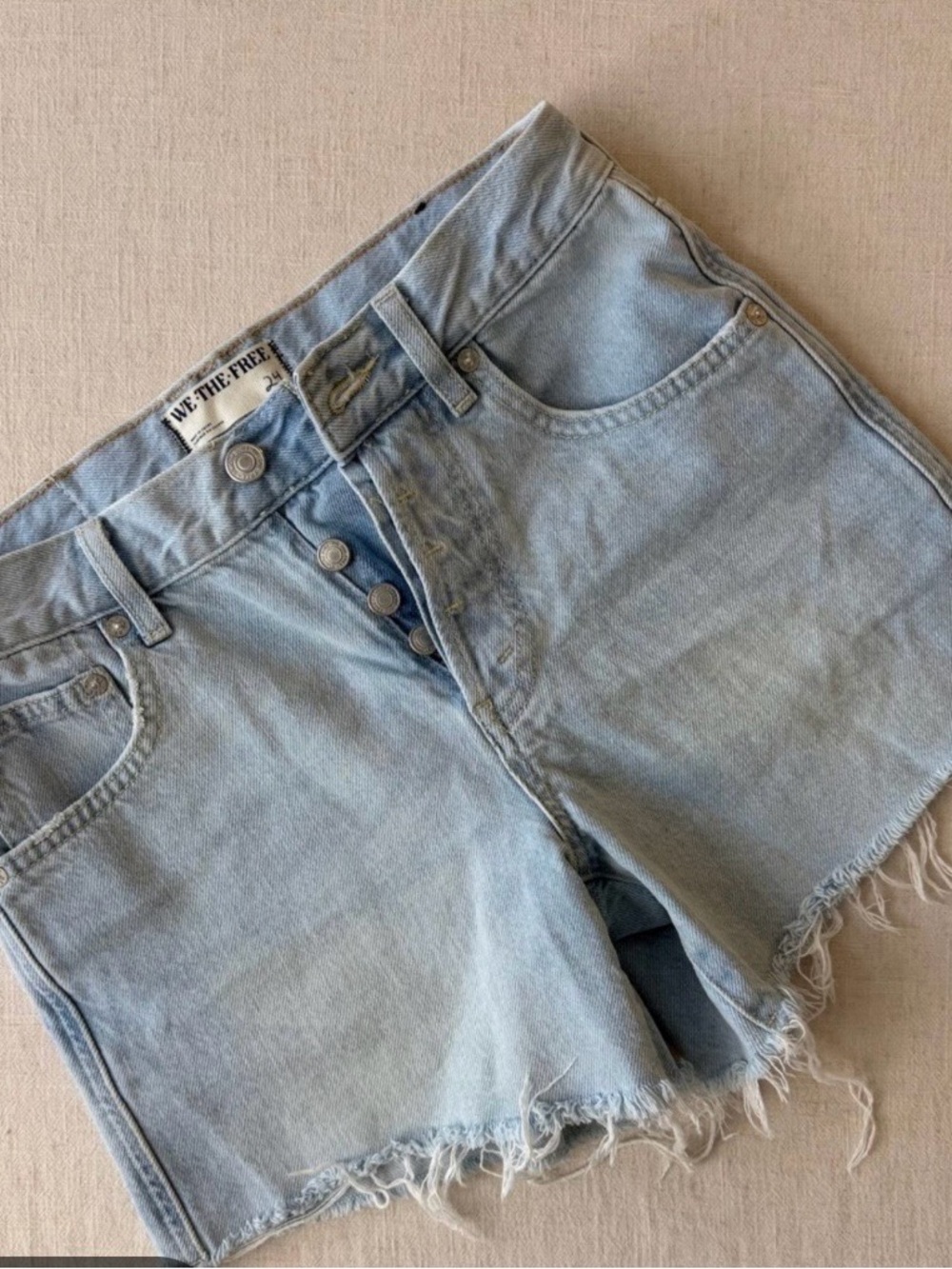 We The Free Light Blue High-Rise Cutoff Denim Shorts